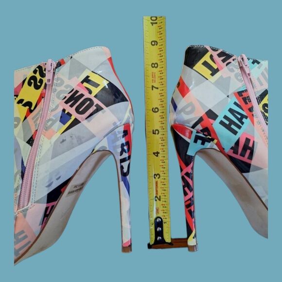 Pazzle Colorful high heels Stiletto Booties women's sz 10 Pink Yellow Blue Print - Picture 12 of 16